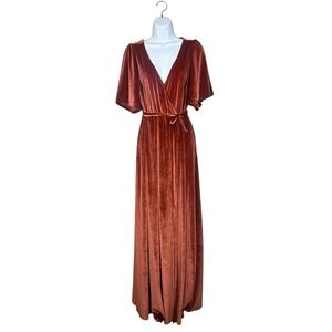 Baltic Born Velvet Maxi Wrap Dress Rust Burnt Orange Flutter Sleeve Formal Sz XL